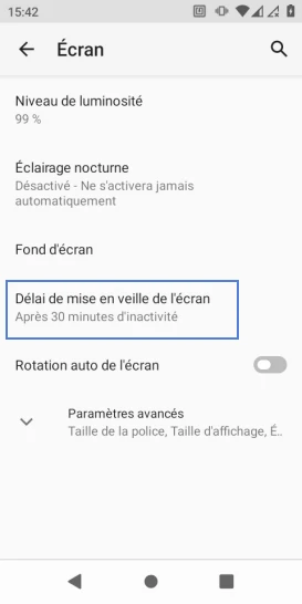 Étape 4 : Sélectionnez Délai de mise en veille de l'écran.