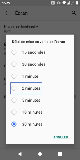 Étape 5 : Choisissez un nouveau délai avant mise en veille.