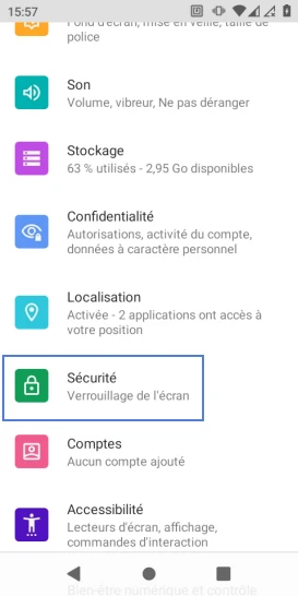 Étape 7 : Sélectionnez Sécurité.