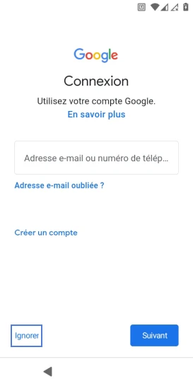 Étape 9 : Sélectionnez Ignorer.
Vous pourrez revenir sur l'utilisation d'un compte Google plus tard.