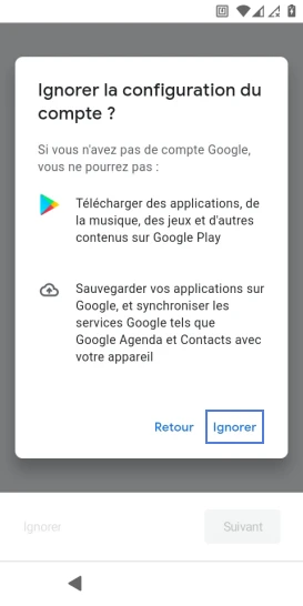Étape 10 : Confirmez votre choix avec Ignorer.