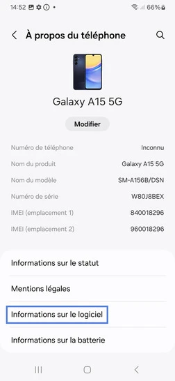 Étape 4 : Sélectionnez Informations sur le logiciel.