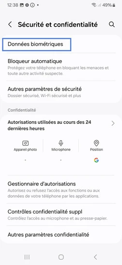 Étape 4 : Choisissez Données biométriques.