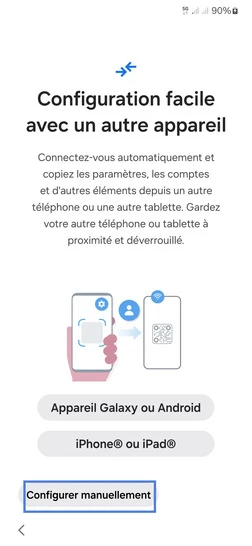 Étape 5 : Configuration facile avec un autre appareil ; allez sur Configurer manuellement.
ceci est notre exemple. Si vous devez transférer des données de votre ancien mobile, faites-le ici.