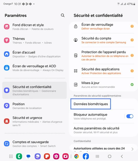 Étape 4 : Allez sur Données biométriques.