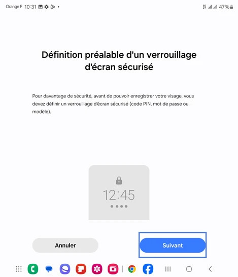 Étape 7 : Définissez un verrouillage de l'écran, allez sur Suivant.
