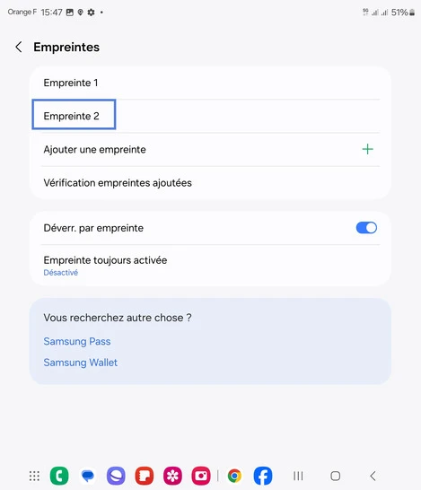 Étape 6 : Sélectionnez l'empreinte à supprimer.