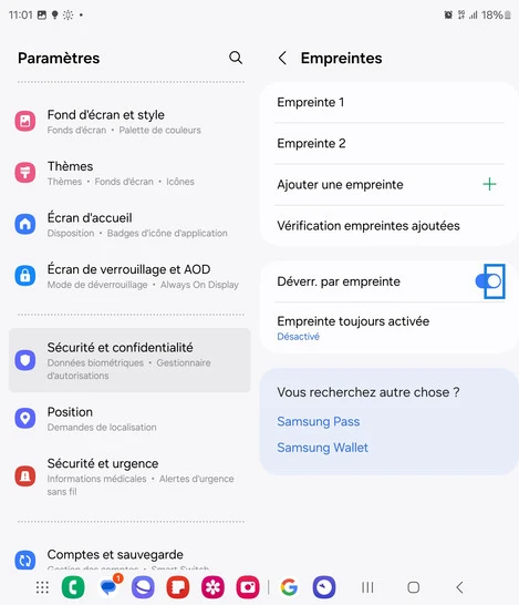 Étape 6 : Allez sur le bouton virtuel correspondant à Déverr. par empreinte.
il glisse vers la gauche et devient gris.