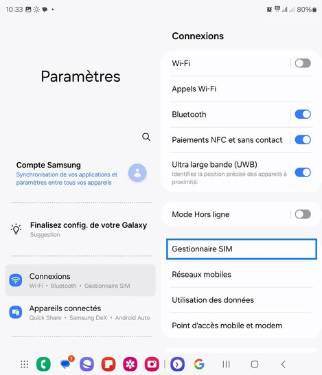 Étape 4 : Depuis la partie droite de l'écran, sélectionnez Gestionnaire SIM.