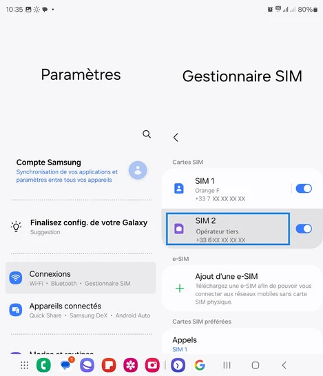 Étape 5 : Définissez la SIM à renommer. Pour exemple, ici la SIM 2.