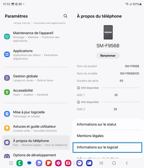 Étape 5 : Choisissez Informations sur le logiciel.