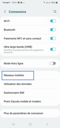 Étape 4 : Sélectionnez Réseaux mobiles.