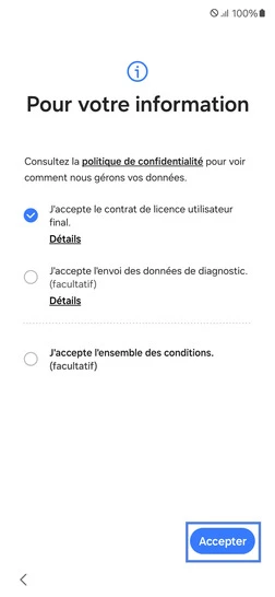 Étape 3 : Acceptez à minima, le Contrat utilisateur final puis validez avec Accepter.
