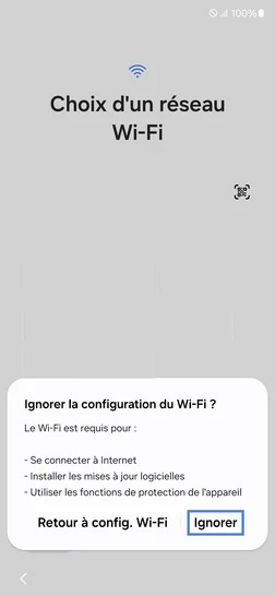 Étape 6 : Confirmez ignorer la configuration du Wi-Fi.