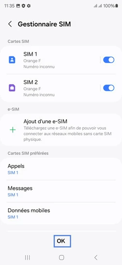Étape 19 : Gestionnaire SIM, validez avec OK.
