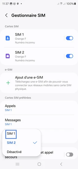 Étape 6 : Choisissez la carte SIM souhaitée.