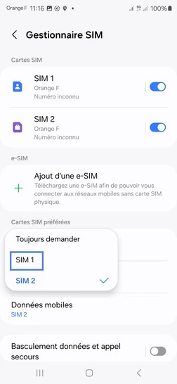 Étape 6 : Choisissez la carte SIM souhaitée.