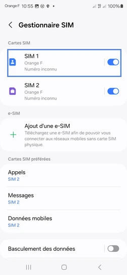 Étape 5 : Définissez la carte SIM à modifier.