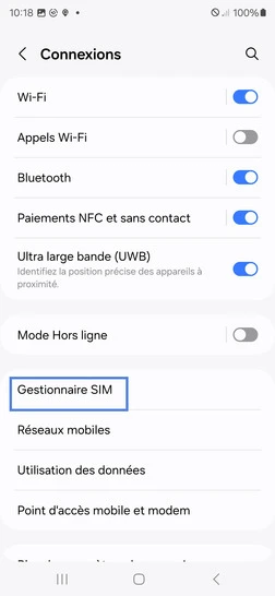 Étape 4 : Choisissez Gestionnaire SIM.