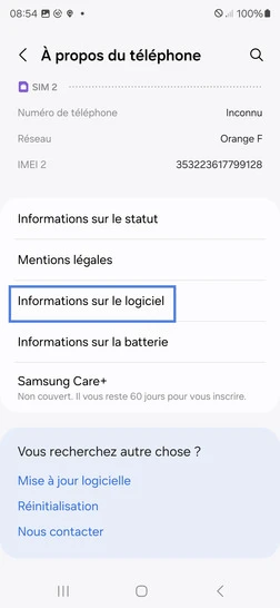 Étape 9 : Sélectionnez Informations sur le logiciel.