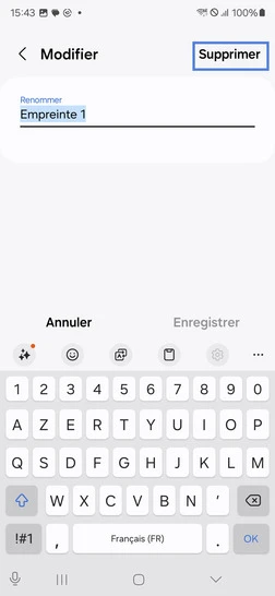 Étape 7 : Cliquez sur Supprimer pour supprimer l'empreinte.