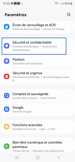 Étape 3 : Choisissez Sécurité et confidentialité.