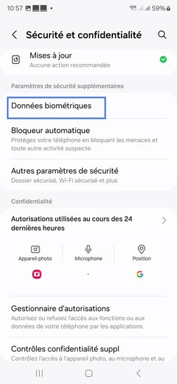 Étape 4 : Allez sur Données biométriques.