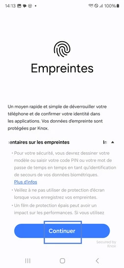 Étape 6 : Appuyez sur Continuer après lecture du message d'information.