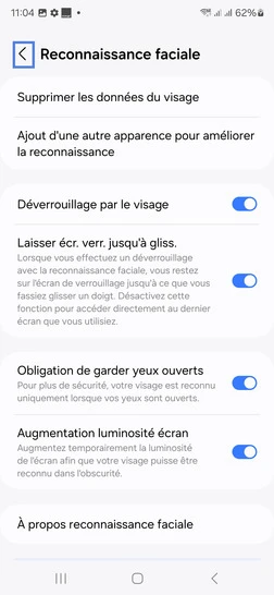 Étape 10 : Le visage est enregistré : revenez sur l'écran précédent.