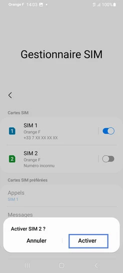 Étape 6 : Confirmez l'activation de la carte SIM avec Activer.