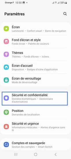 Étape 3 : Sélectionnez Sécurité et confidentialité.