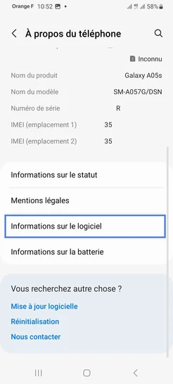 Étape 4 : Sélectionnez Informations sur le logiciel.