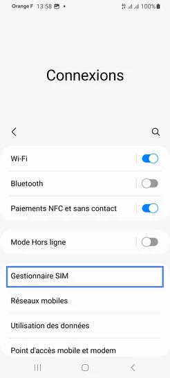 Étape 4 : Choisissez Gestionnaire SIM.