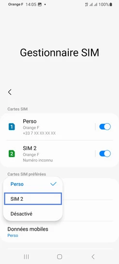 Étape 6 : Définissez comment seront gérés les Données mobiles (dans notre exemple, via la SIM2).