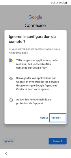 Étape 8 : Confirmez votre choix avec Ignorer.