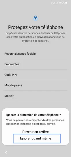 Étape 14 : Sélectionnez Ignorer quand même.
l'écran suivant affiche Préparation de votre téléphone...