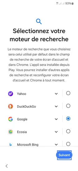 Étape 13 : Choix d'un moteur de recherche, sélectionnez-en un et allez sur Suivant.