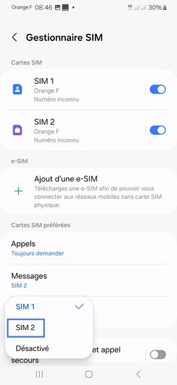 Étape 6 : Choisissez l'autre carte SIM.