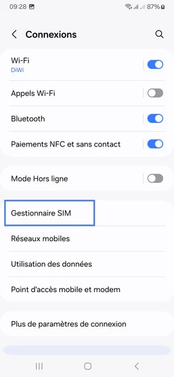 Étape 4 : Choisissez Gestionnaire SIM.