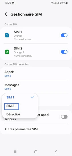 Étape 6 : Choisissez l'autre carte SIM.