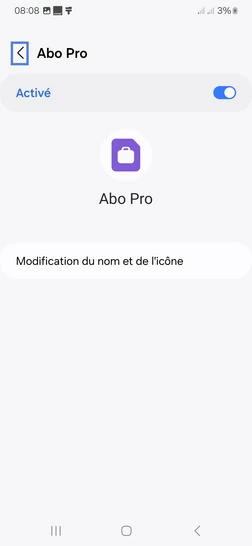Étape 8 : Appuyez sur la flèche retour.
à ce stade, la personnalisation du nom est effective.