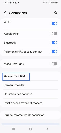 Étape 4 : Allez sur Gestionnaire SIM.