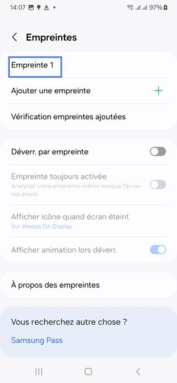 Étape 6 : Définissez une empreinte à supprimer.
dans notre exemple, faites un appui long sur Empreinte 1.