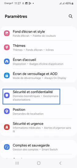 Étape 3 : Sélectionnez Sécurité et confidentialité.