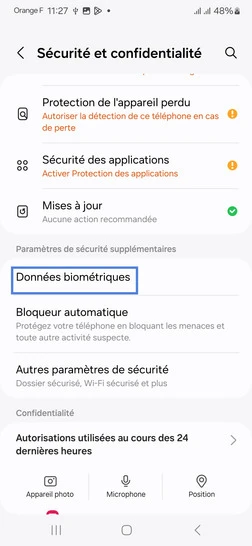 Étape 4 : Choisissez Données biométriques.