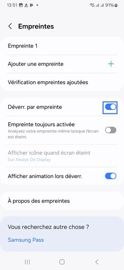 Étape 6 : Allez sur le bouton virtuel correspondant à Déverr. par empreinte. 
