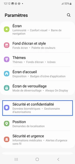 Étape 3 : Choisissez Sécurité et confidentialité.
