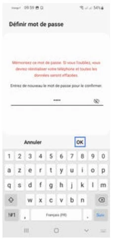 Étape 10 : Validez avec OK après confirmation de ce même mot de passe.
