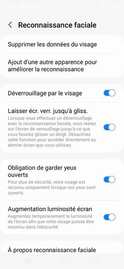 Étape 12 : Votre visage est enregistré et le déverrouillage de l'écran du mobile par Reconnaissance faciale est activé.
