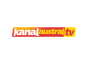 Logo de kanal austral tv avec un dégradé de couleurs rouge, jaune et orange.